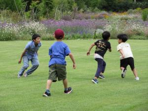 芝生を走る子供たち